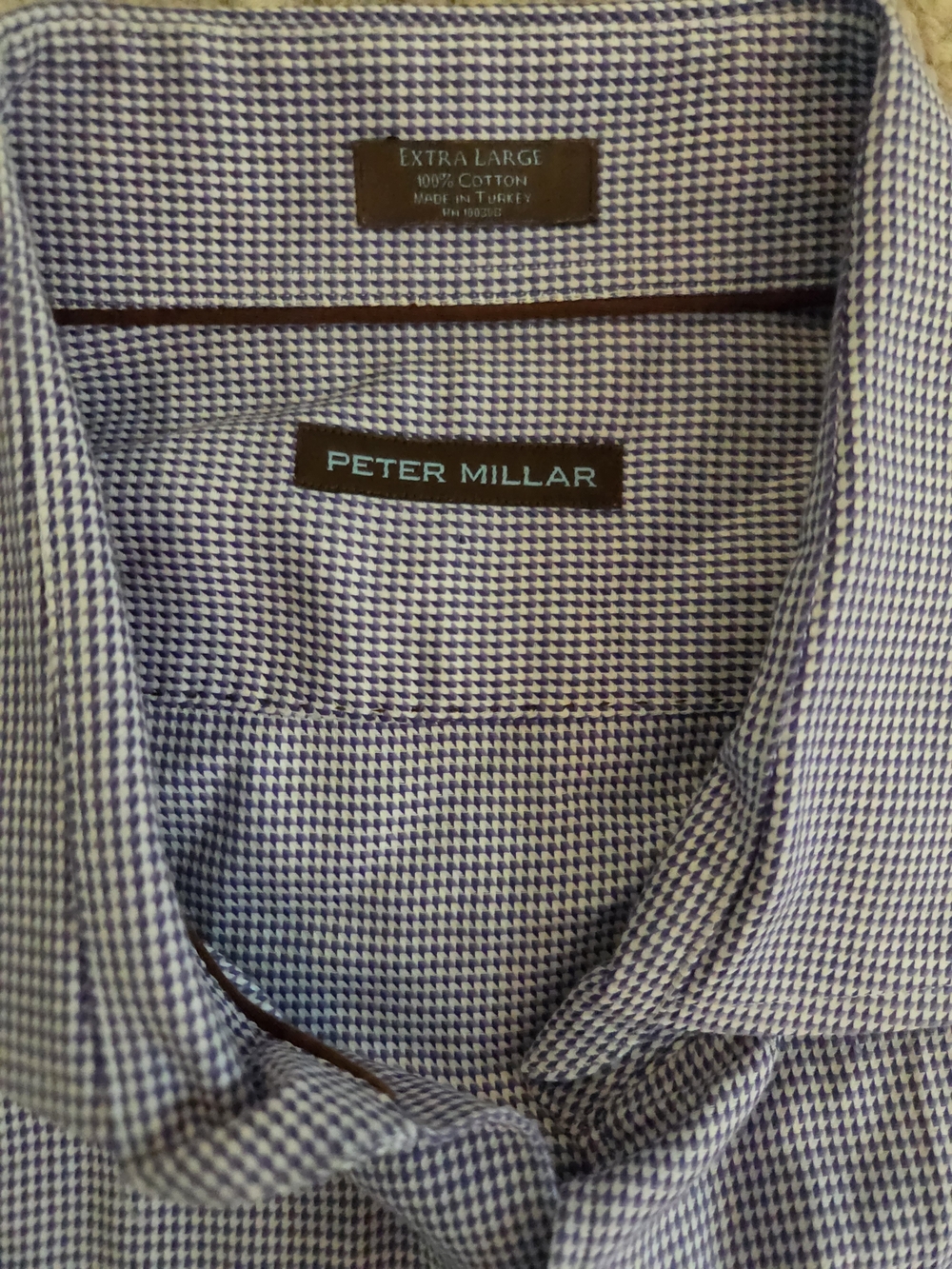 Peter Millar Men's Purple Micro-Check Long Sleeve Shirt - Size XL